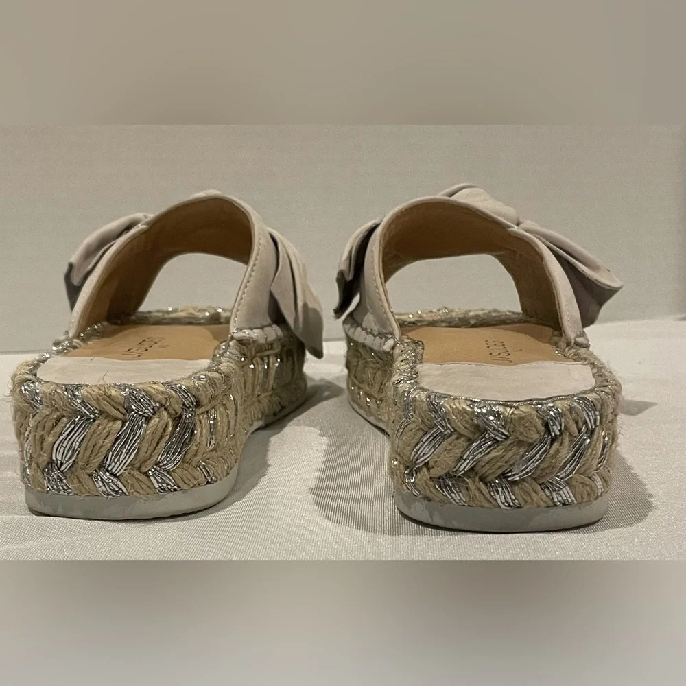 J/SLIDES Ritsy Espadrille Bow Slides Soft Gray / Silver Suede Women’s Size 8